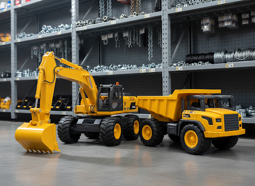 Toy construction vehicles in studio